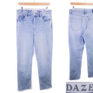 Daze Womens Cotton Blend High-Rise Light Wash Straight Jeans Blue Size 30